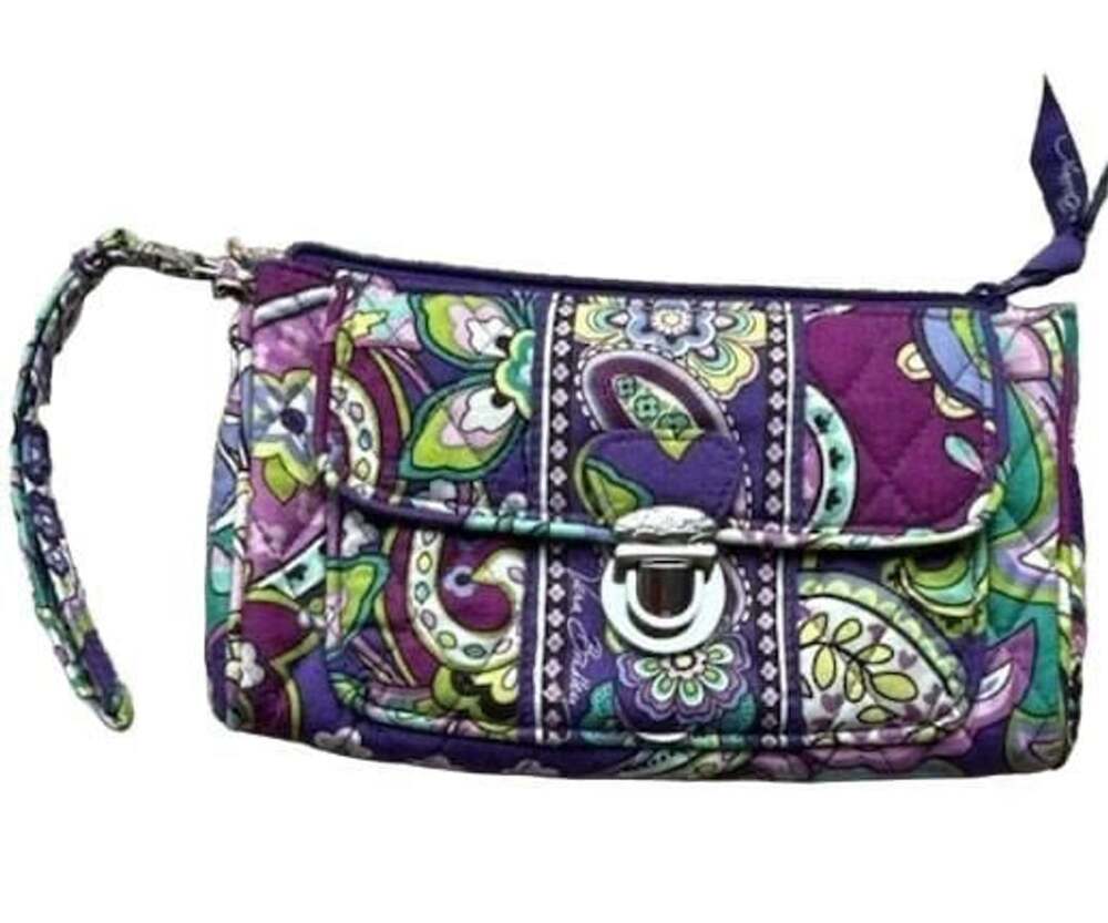 Vera Bradley Pushlock Wristlet Heather Paisley Quilted Purple Wallet